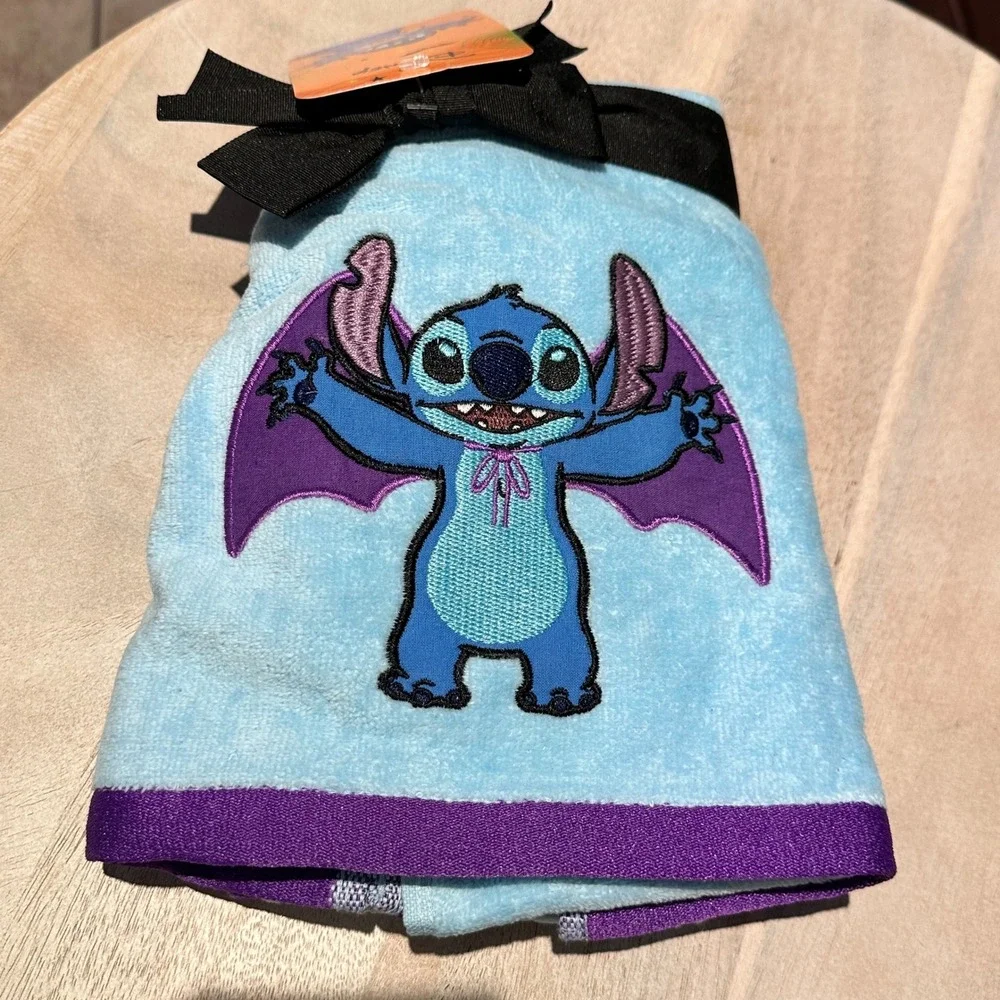 Disney Stitch Halloween Vampire Bat 2 Pack Hand Towels Blue Purple Cotton New